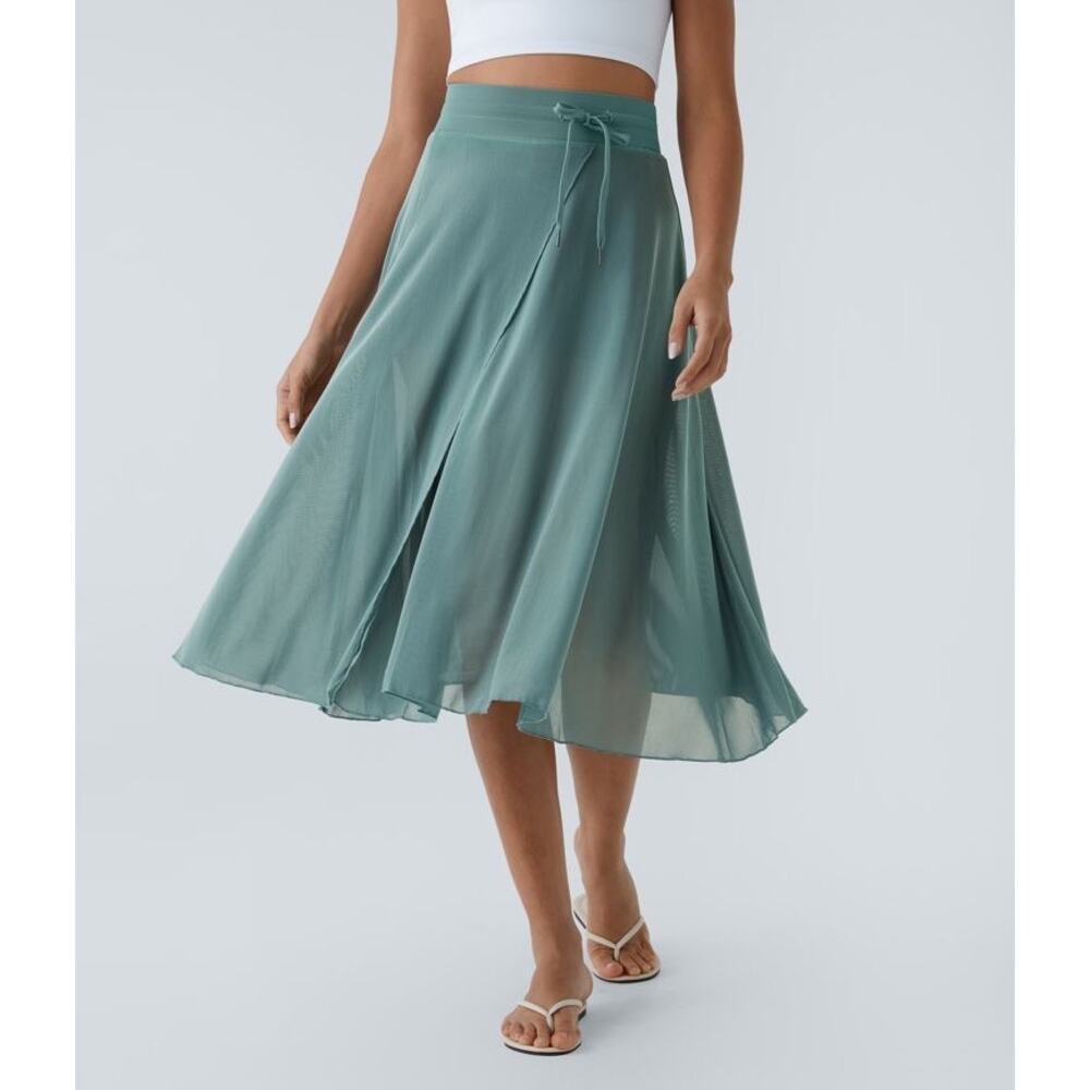 Halara Mineral Blue High Waisted Drawstring Mesh 2-in-1 Pocket Skirt